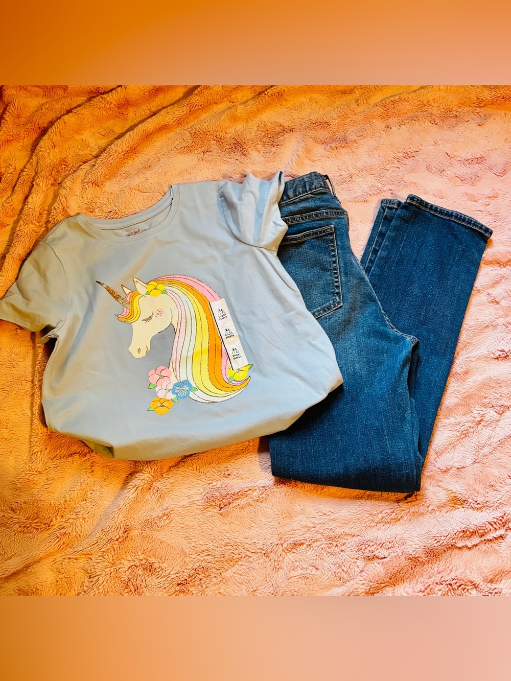 Girls Cat & Jack Unicorn Tee NWT + Old Navy Jeans Bundle Size 14/16